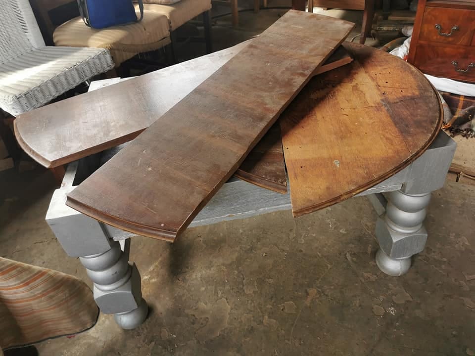 Burmese Teak dining table — before restoration