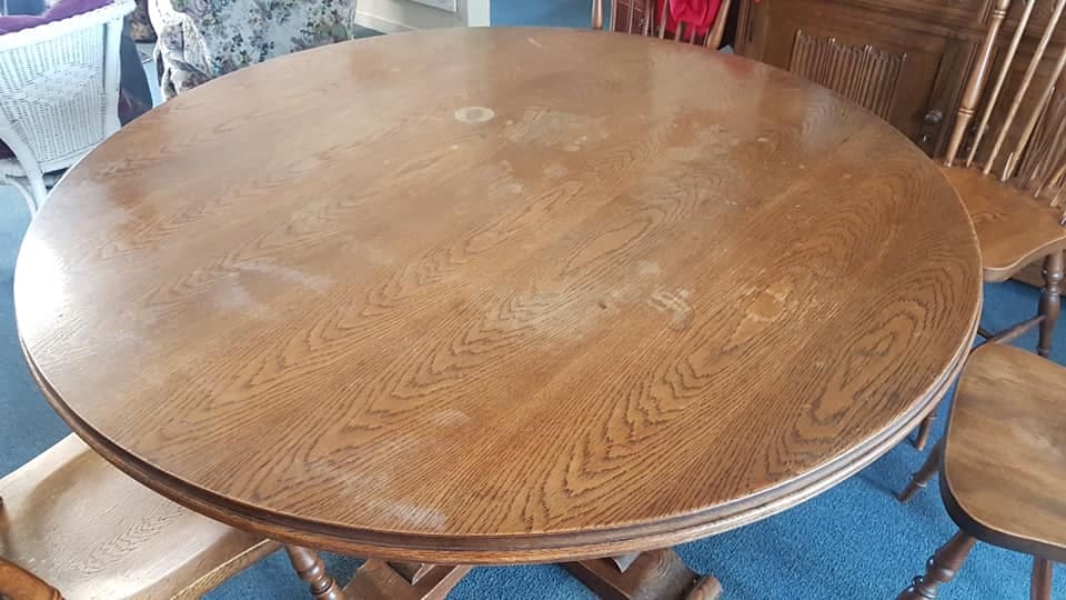 Round wooden table — before restoration
