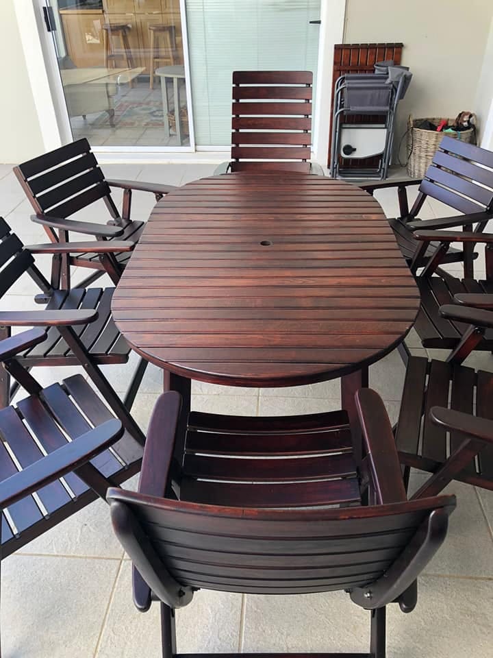 Solid beech outside table — after restoration