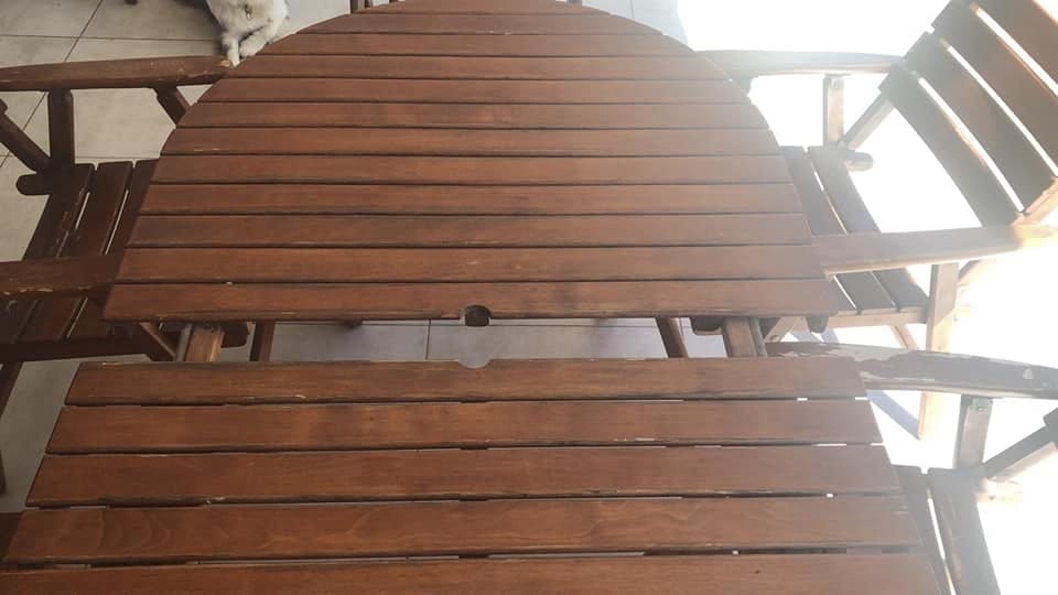 Solid beech outside table — before restoration